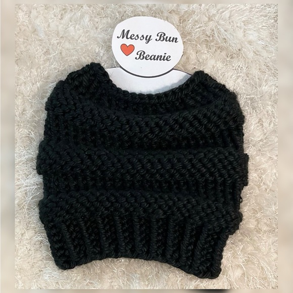 Hand Crafted Accessories - Handmade Hand Crafted Messy Bun Hat adult/teen size black